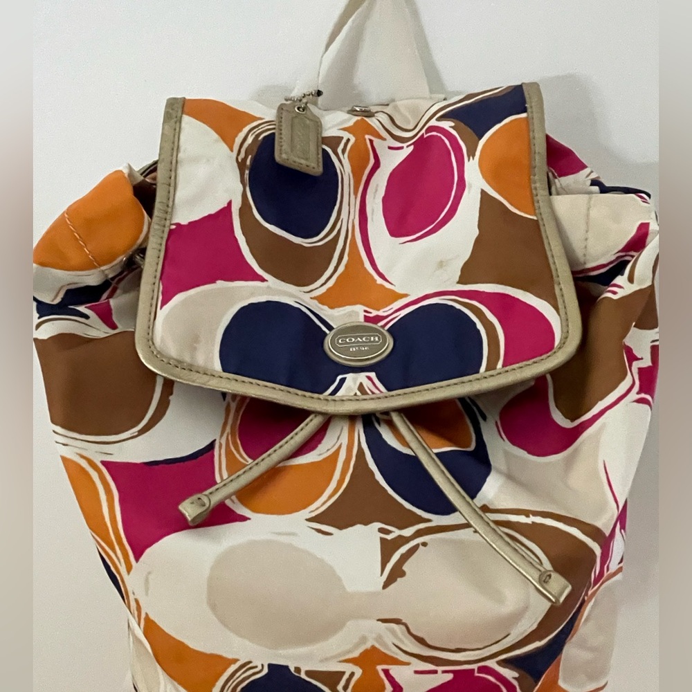 Coach Vibrant Tan and Orange Backpack